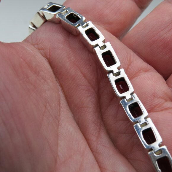 Sterling Silver Garnet Bracelet - Picture 7 of 10
